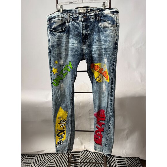 FWRD Denim Distressed Mens Graffiti Jeans Size 42 With Colorful Graphic Details - Picture 12 of 16